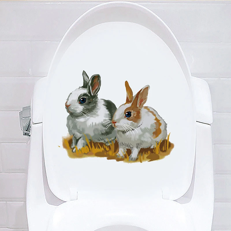 Забавный стикер на стену с мультяшным кроликом декор для ванной комнаты туалета