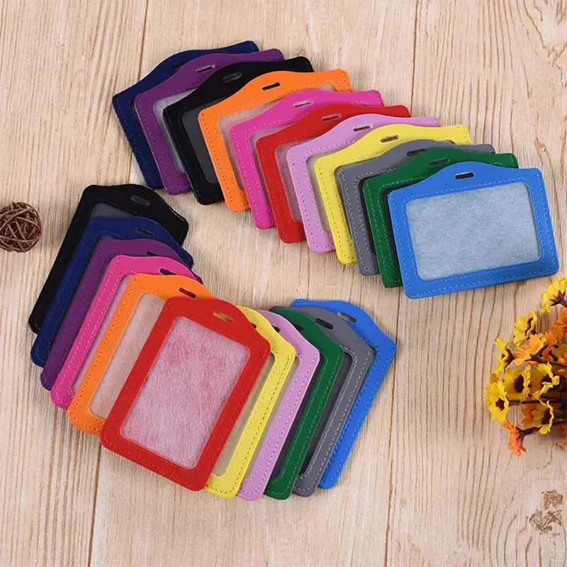 

Company Employees Staff Business Credentials Pu Leather Name Badge ID Card Holder Metal Clip Accessories and Retractable Lanyard