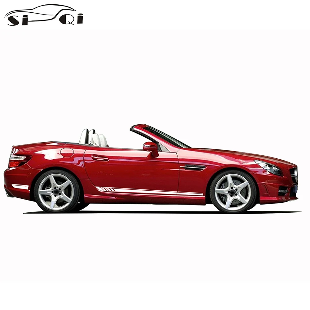 

Наклейка AMG на юбку в полоску сбоку, 2 шт., наклейка для Mercedes Benz SLK SLC Class R170 R171 R172 AMG SLK200 250 55, аксессуары