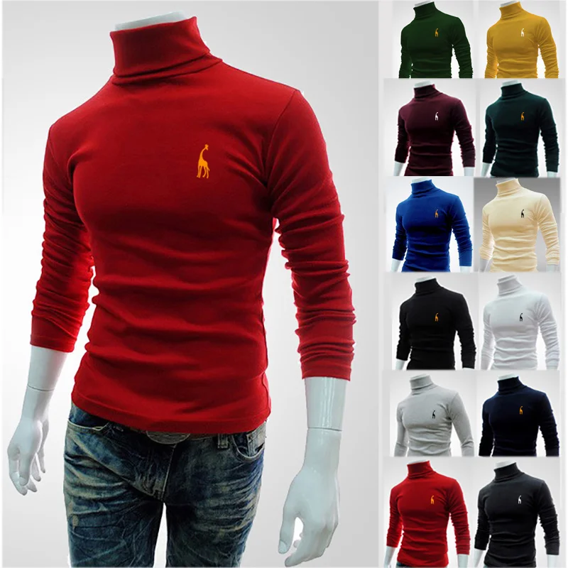 

Spring Autumn Winter Cotton Cashmere High Elastic Fashion Long Sleeve Bottom Shirt Men's Casual Sports Turtleneck Quality Tops