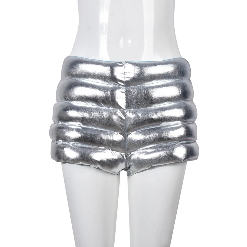 Sparkling Women Mini Shorts Solid Silver Bodycon Streetwear Pants 2023 Summer Chic Workout Activewear Y2K Style Bottom Outfits