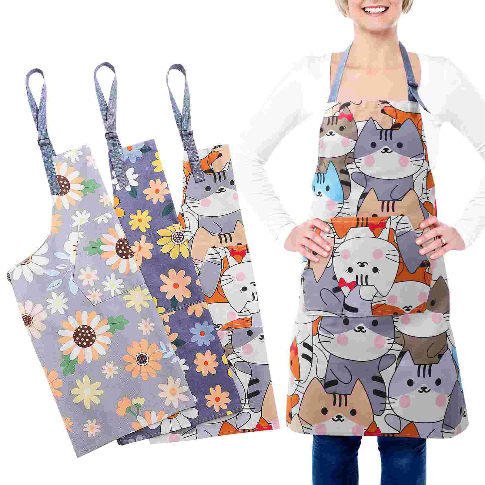 

3Pcs Kitchen Aprons Cooking Apron with Pockets Chef Aprons for Kitchen Baking Gardening BBQ