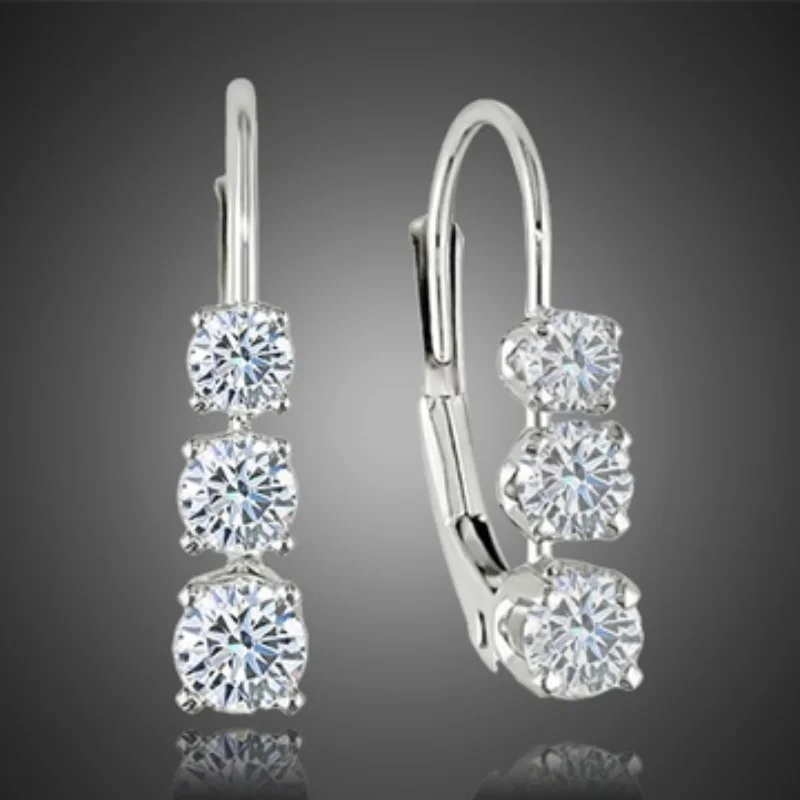 

Exquisite Stunning Silver Color Dangle Earrings for Women Channel Settings Leverback Earrings Engagement Wedding Jewelry Gifts