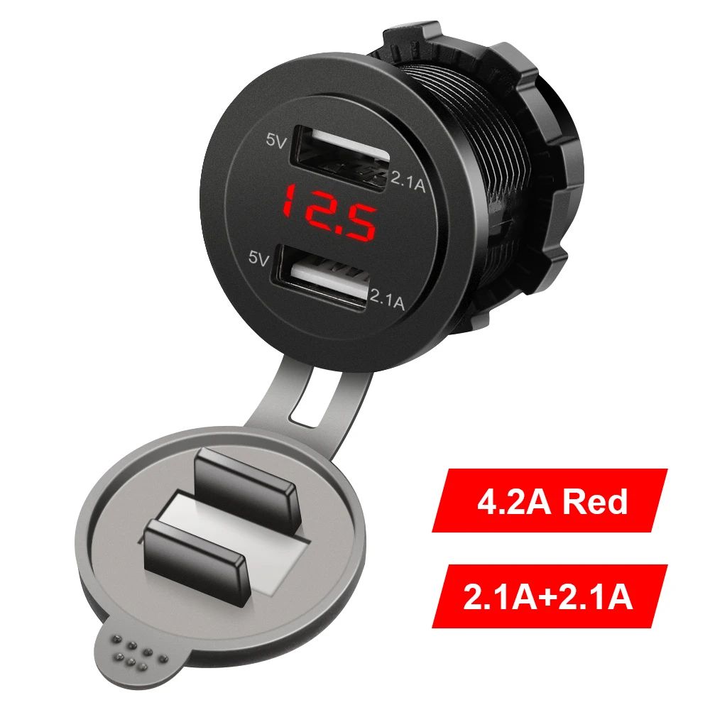 

Автомобильное зарядное устройство 4,2 А, двойная USB-розетка, вилка питания, 12 В, 24 В, светодиодный вольтметр, автомобильная быстрая зарядка, прикуриватель, адаптер для мотоцикла