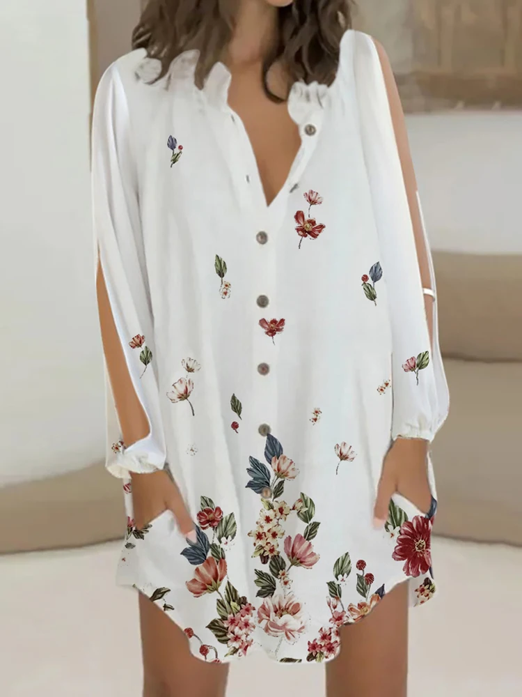 

Женская Офисная рубашка с длинным рукавом, свободная Тонкая блузка с принтом бабочек, лацканами и пуговицами, уличный Модный Новый шифоновы...