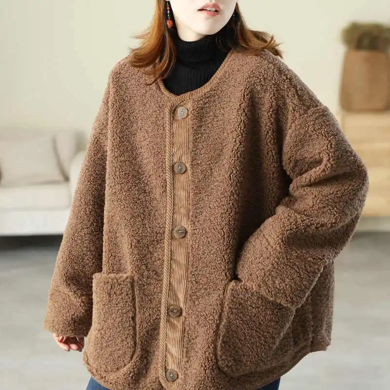 Верхняя одежда из овечьей шерсти для женщин новинка 2024 осень-зима утепленная