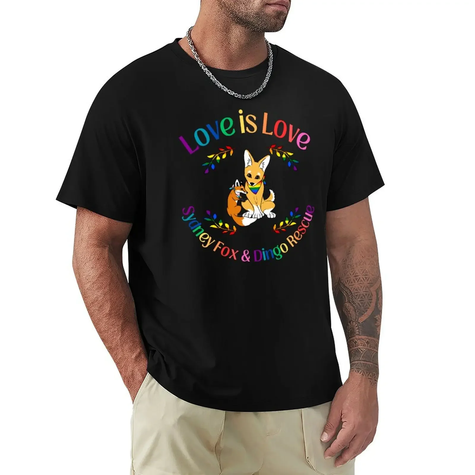 Фото Love is Love Pride Fox and Dingo Rescue Design футболка спортивные фанаты аниме вещи мужские футболки №3