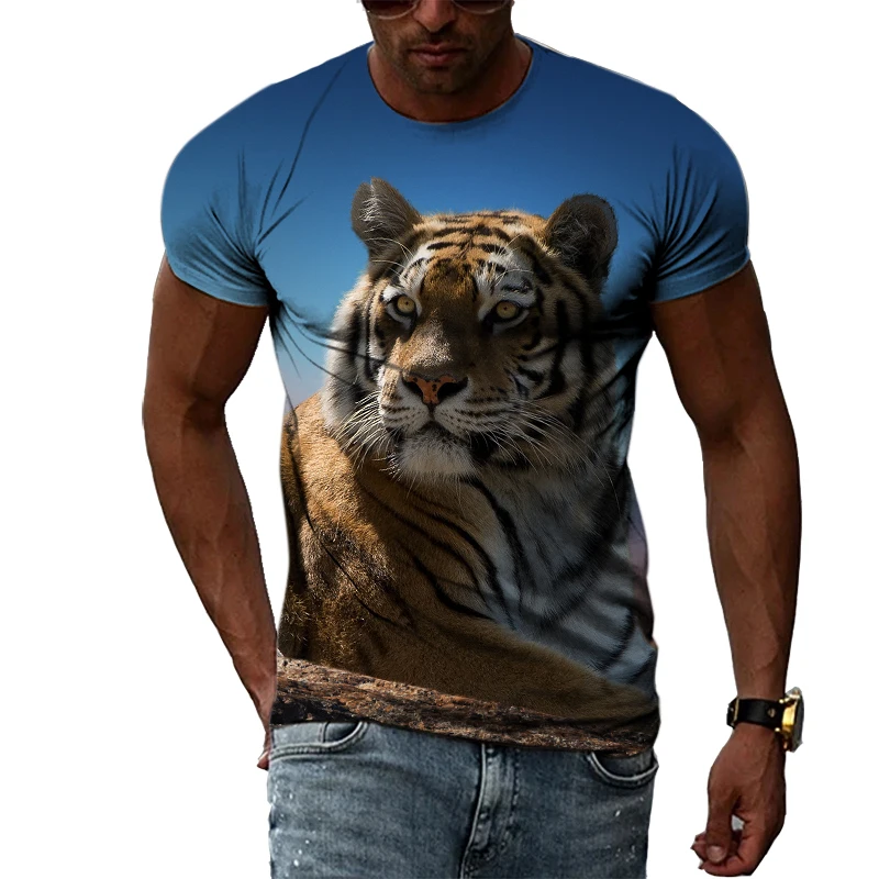 

Summer Fashion O-neck Animal Tiger graphic t shirts For Men Casual Trend harajuku Personality 3D Print short sleeve T-shirt Top