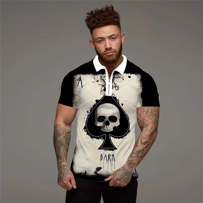 

New Summer High Quality Men's Polo Shirt Digital Printing Casual Short Sleeve Men's Shirt Lapel Zip Men's Polo Shirt
