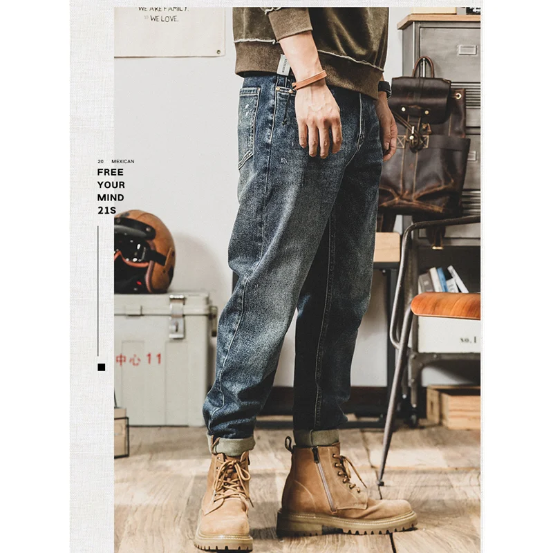 Streetwear Men 2022 New Pattern Recreational Blue Pants Elastic Force Straight Cylinder Comfortable Loose Jeans Autumn Female