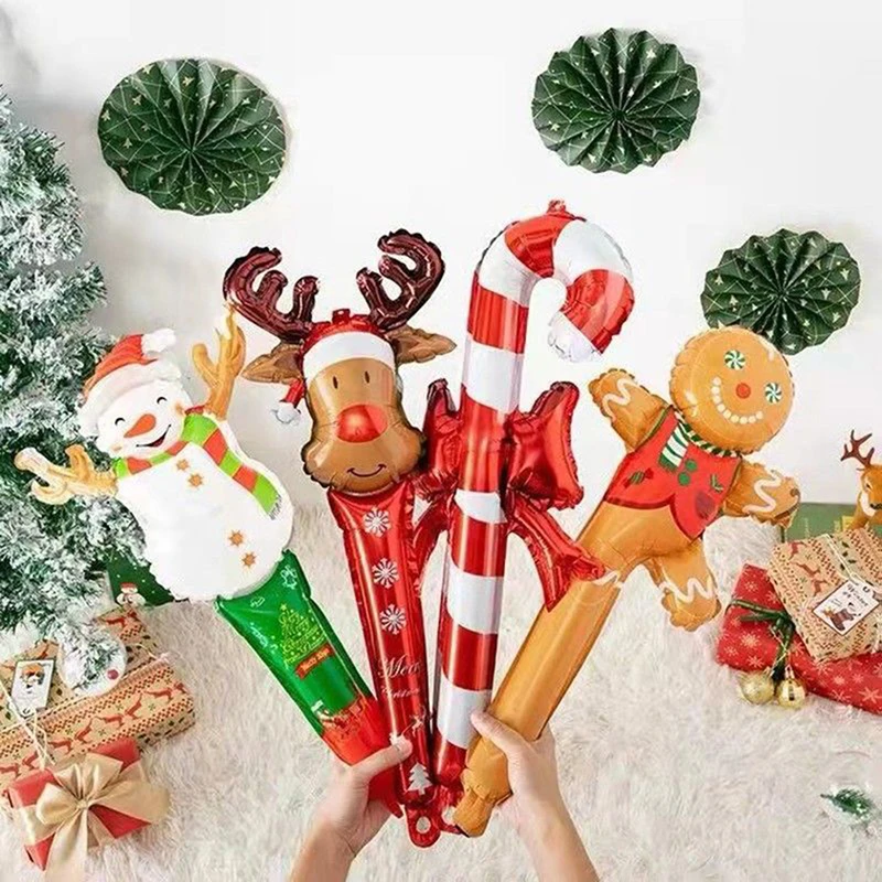 

10PCS Christmas Foil Balloons Santa Claus Elk Inflatable Stick Christmas Balloon Decorations Party Supplies New Year Party Toy
