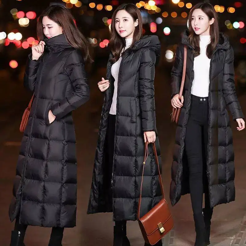 Cotton-padded padded jacket for ladies and women with long knee-length cotton-padded jacket, hooded slim and thickened jacket