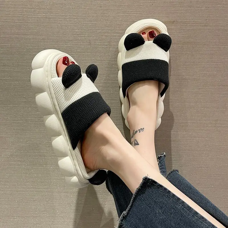 anti odor kawaii panda slippers woman summer animal house shoes women's slide on clogs black white home slipper breathable mules