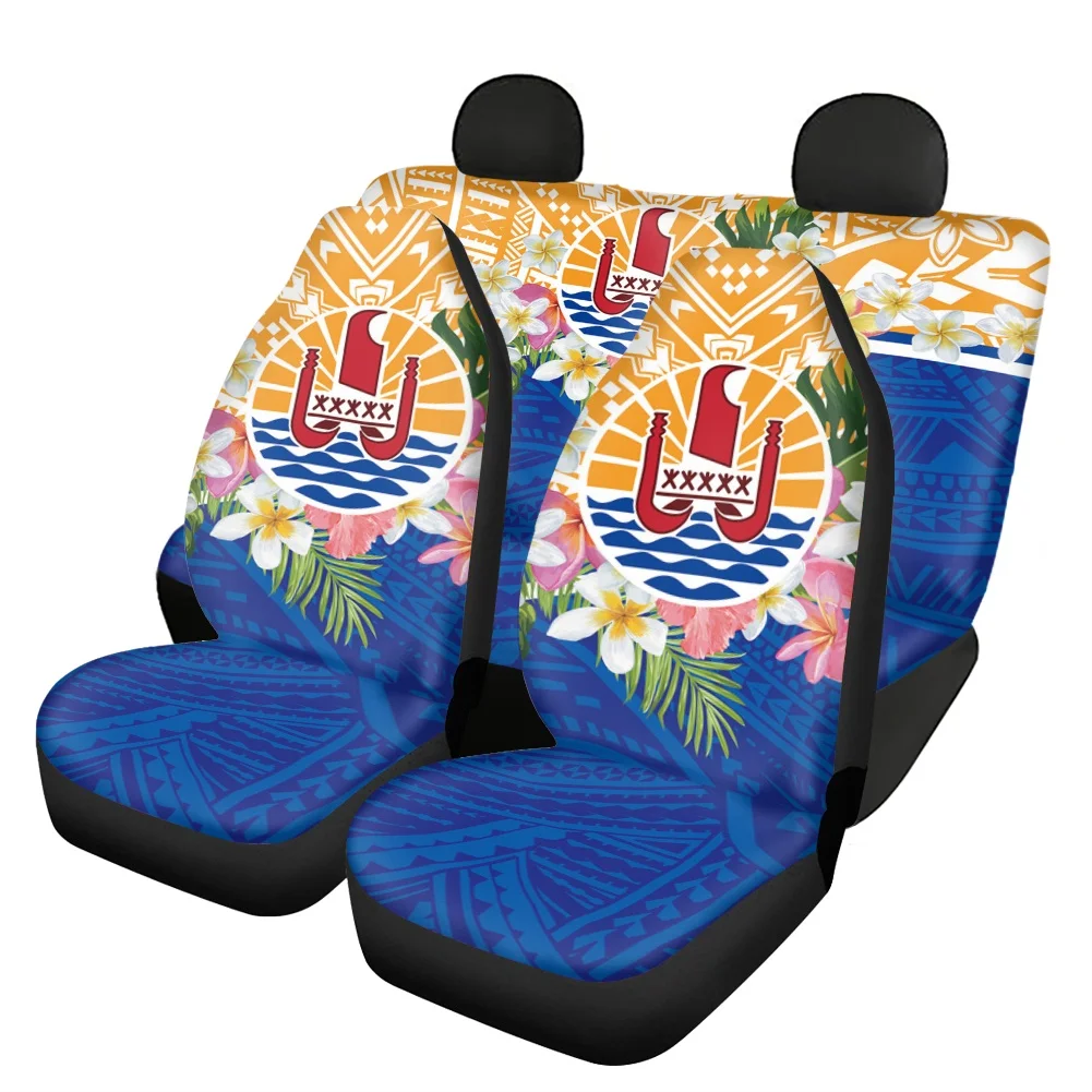 

French Polynesia Plumeria Tropical Printing Non-slip Front Back Car Seat Cover Full Set Auto Interior Front&Back Seat Decoration