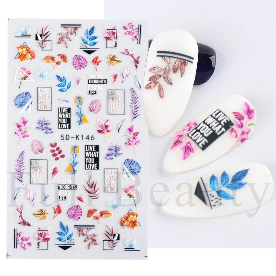 

5D Nail Sticker Embossed Leaves Cute Relief Decals Engraved Flower Polish Sliders Summer Nail Art DIY Decor Accessory LA5DK146