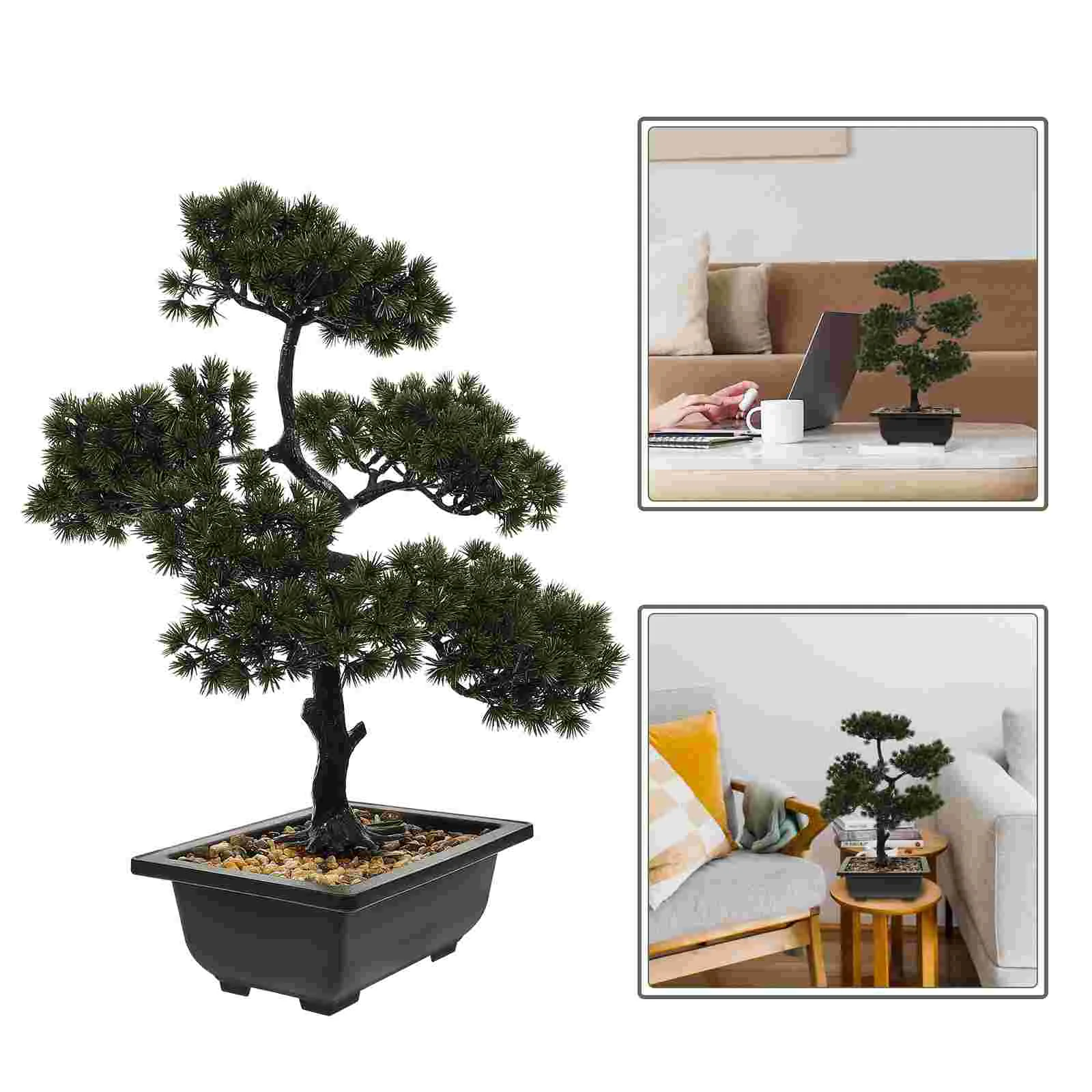 

Bonsai Tree Artificial Fake Potted Pine Decoration Indoor Ornament Desktop Simulation Faux Japanese Greenery Decor Realistic Zen
