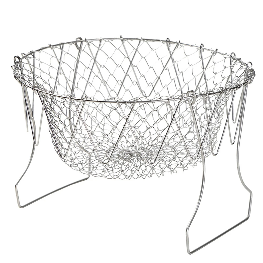 304 Stainless Steel Telescopic Frying Basket Foldable Potato Basket Colander Multi-function Kitchen Tool Frying Drainer images - 6