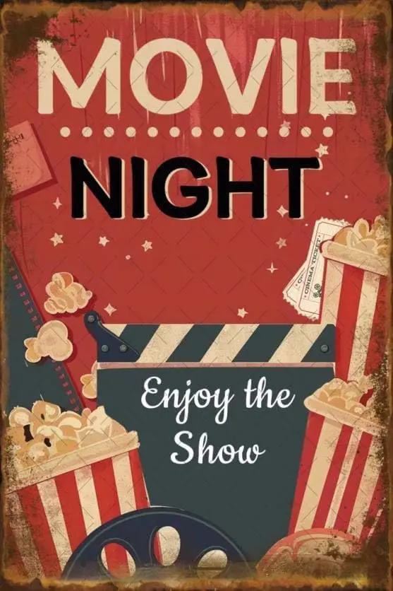 Vntge Move Nght Metl Tn Sgn Enjoy The Show Wth Попкорн Декор для дома Cnem Cfe 8x12 nch