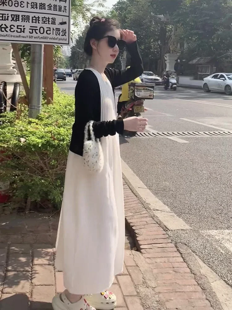 Spring Women's 2023 Kikyo French White Sleeveless Dress Slim Fit Two Set Covers Flesh and Slim