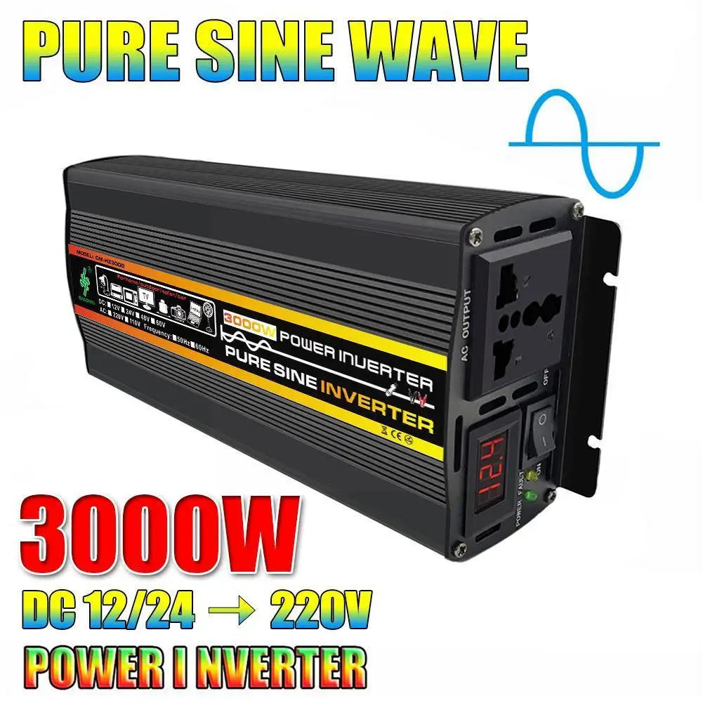 

3000/4000W Pure Sine Wave Inverter 12V 220V Power Converter Adaptor 12V ~ 220V Home Solar Inverter Power Bank For Truck Out S8S1