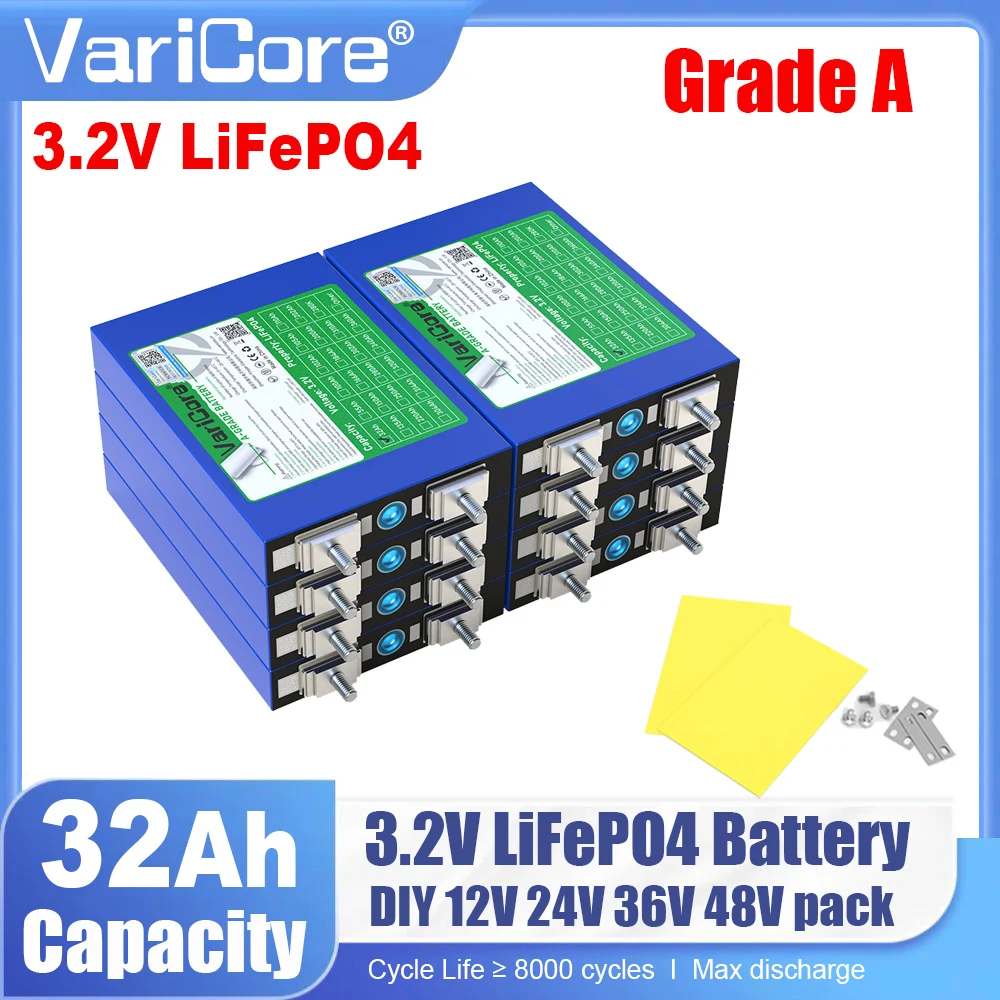Фото Аккумуляторная батарея VariCore LiFePO4 3.2В 32Ач (32000мАч) для модификации гольф-каров, мотоциклов, автомобилей, двигателей 12В, 24В, 36В, 48В (с клеммами) №1