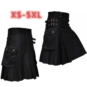 High Quality Fashion Men Cool Pocket Kilts Solid Color Gothic Kilt Vintage Warrior Cargo Kilt Metal  in India