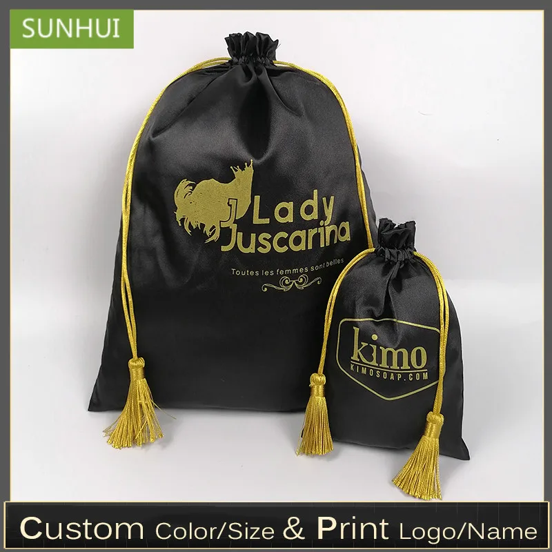 

Satin Hair Bag Silk Drawstring Bag Hair Bundle Extension Wig Jewelry/Package/Cosmetic/Gift/Wedding/Party Pouch Custom Logo Print