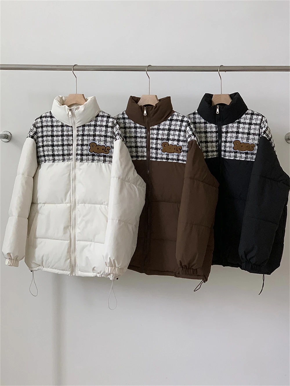 

2023 New Winter Women's Wear Korean Couple Style Spliced Loose Commuter Casual Thickened Cotton Coat