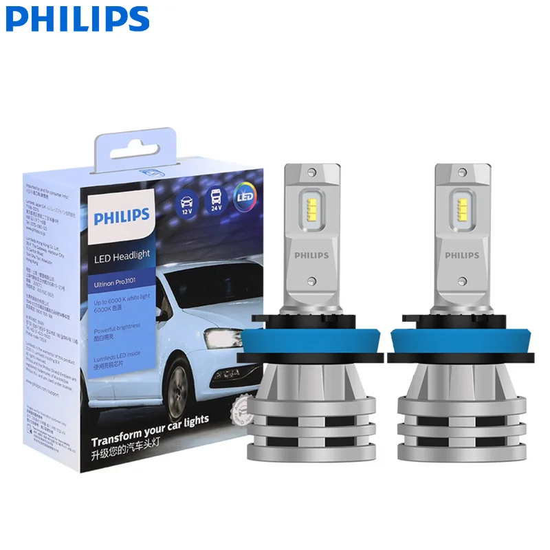 

Philips LED Ultinon Pro3101 H8 H11 H16 Car LED Headlight 6000K Bright White Lamp 12V/24V PGJ19 Auto Fog Bulbs 11366U3101X2, Pair