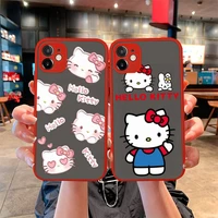 hello kitty cartoon kawaii cat phone case for iphone 13 12 11 pro mini max xs x 8 7 plus se 2020 xr transparent light red cover