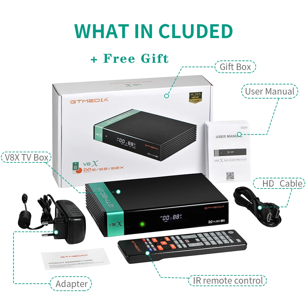 Фото 2022 V8 NOVA,GTMEDIA V8X DVB-S/S2/S2X спутниковый ТВ-приемник, декодер, встроенный 2,4G wifi, H.265,CCam,M3u ТВ-приставка, в наличии в Испании №4