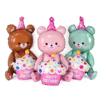 ins 4d bear foil balloons kids 1st happy birthday party decoration photo props cartoon bear globos boy girl baby shower favors