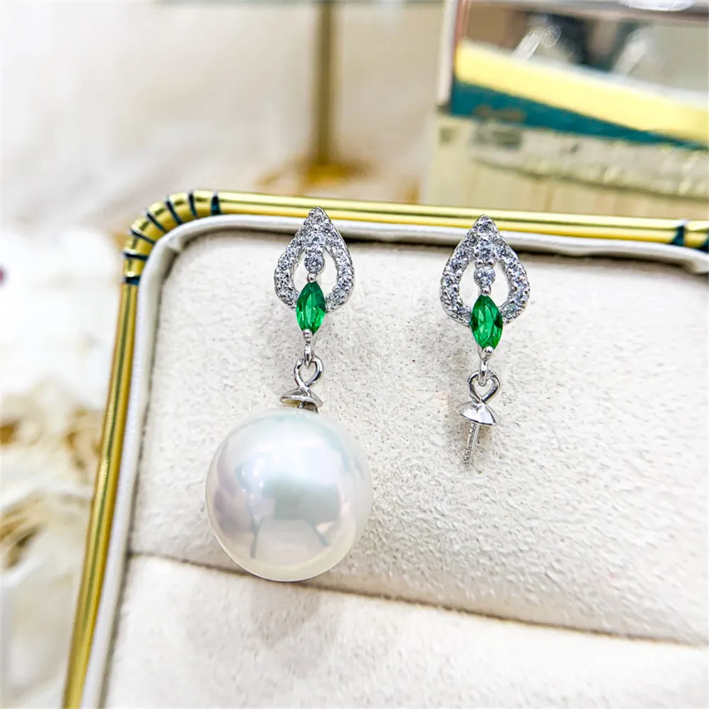 

DIY Pearl Earnail Accessories S925 Sterling Silver Jewelry Emerald Earrings Women's Empty Fit 8-13mm Beads