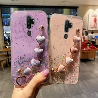 for oppo a72 case luxury plating love heart plush bracelet case for oppo a5 a9 a15 a15s a16 a52 a53 a73 a93 a94 f17 f19 f11 pro
