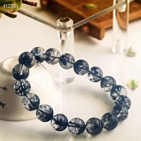 11 8mm natural black rutilated quartz crystal bracelet clear round beads women men brazil genuine rutilated aaaaaa
