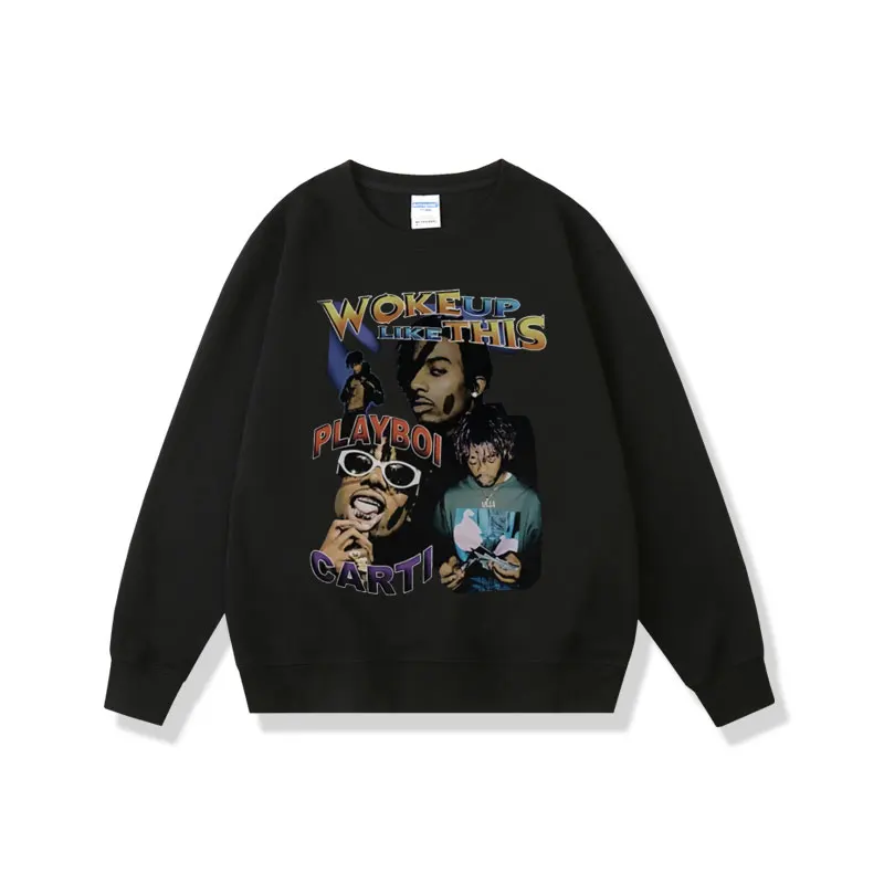 

Hip Hop Rap Playboi Carti Woke Up Like This Graphic Sweatshirt Crewneck Man Fashion Sweatshirts Mens Awesome Tupac 2Pac Pullover