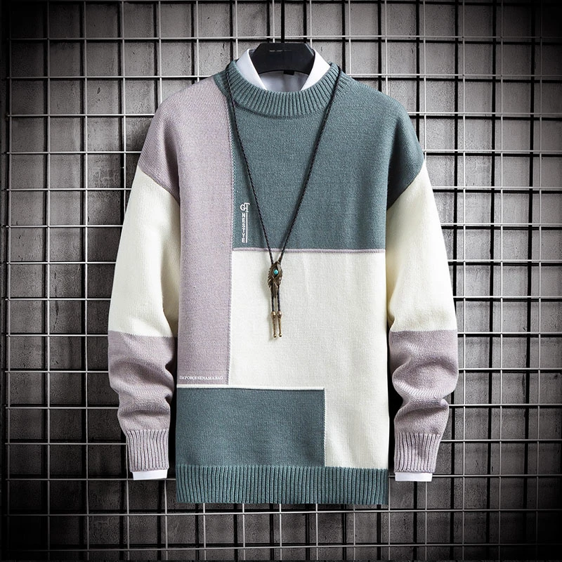 Джемпер мужской в стиле пэчворк, свитер, пуловер, в Корейском стиле, зимняя одежда, весна-осень