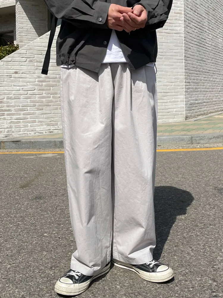 

SYUHGFA Men Clothing 2022 Autumn Japanese Straight Cargo Pants Elastic Waist Causal Loose Wide Legs Trousers For Male