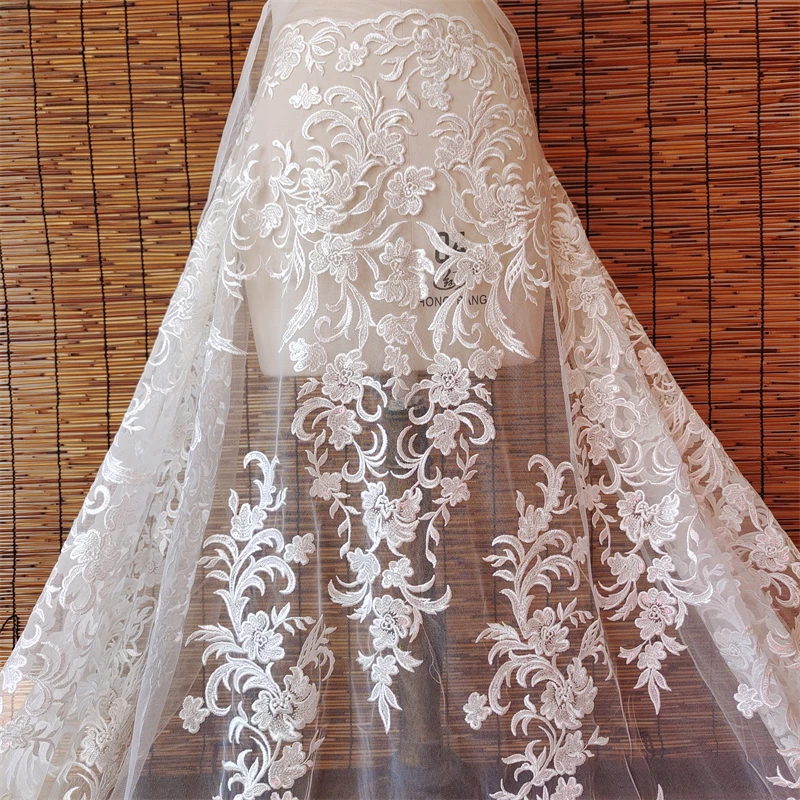 

New Sequined Soft Mesh Bridal Lace Fabric Large Flower Lace Fabric Rayon Wedding Dress Clothing Auxiliary Materials DIY