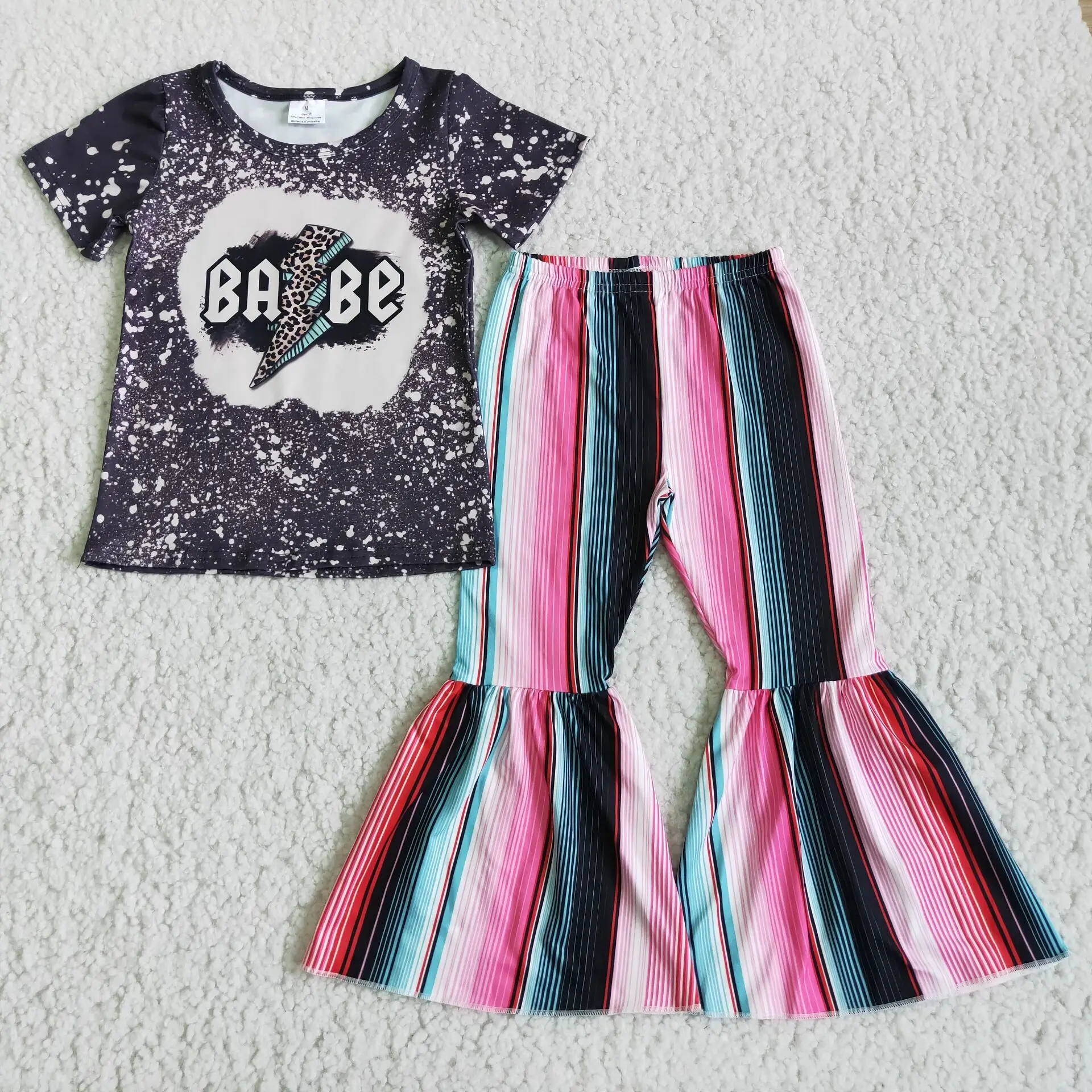 

Wholesale RTS Baby Bell Bottoms Toddler Girls Striped Boutique Outfits K​ids Bleached Clothing Sets
