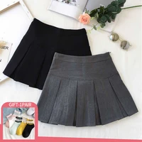 summer korean fashion gray pleated skirt women vintage cute high waist sexy mini skirts kawaii preppy style summer streetwear