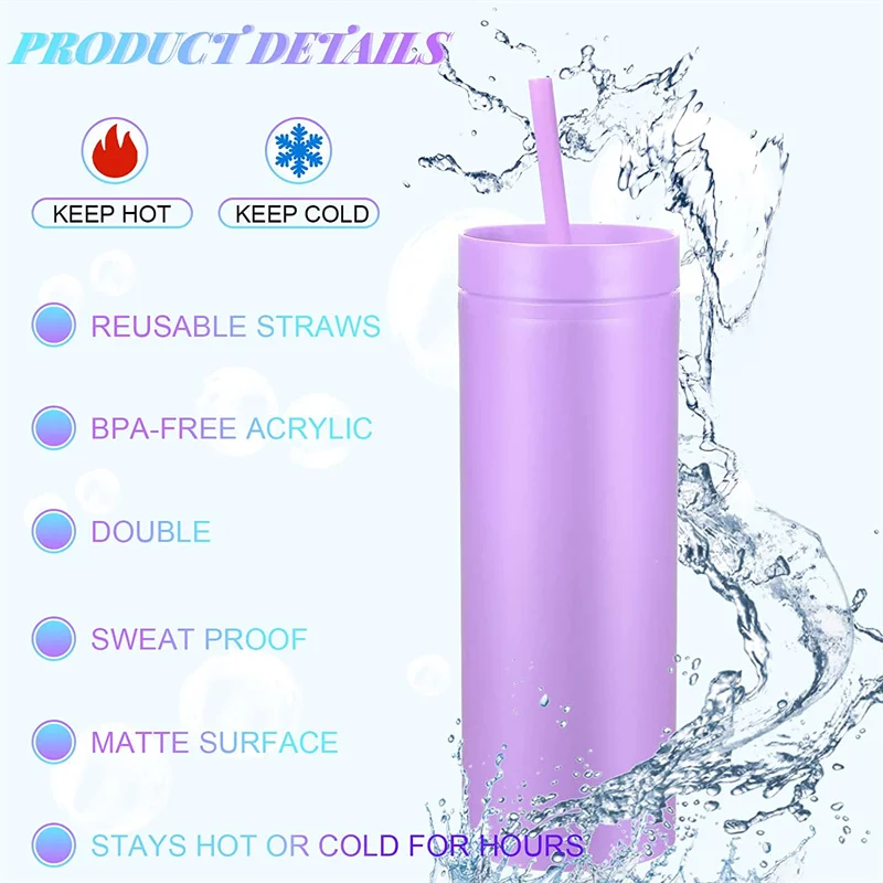 Xiaomi Hot Sale 16oz Acrylic Slim Skinny Tumbler Colorful Matte Water Bottle with Lid Straw Double Wall for New Year Party Gifts