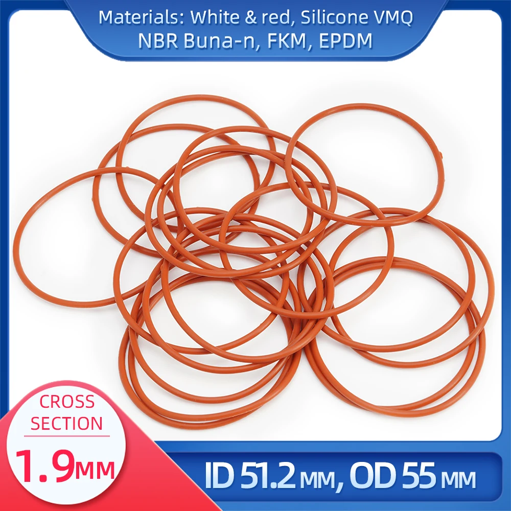 

O Ring CS 1.9mm ID 51.2 mm OD 55 mm Material With Silicone VMQ NBR FKM EPDM ORing Seal Gaske