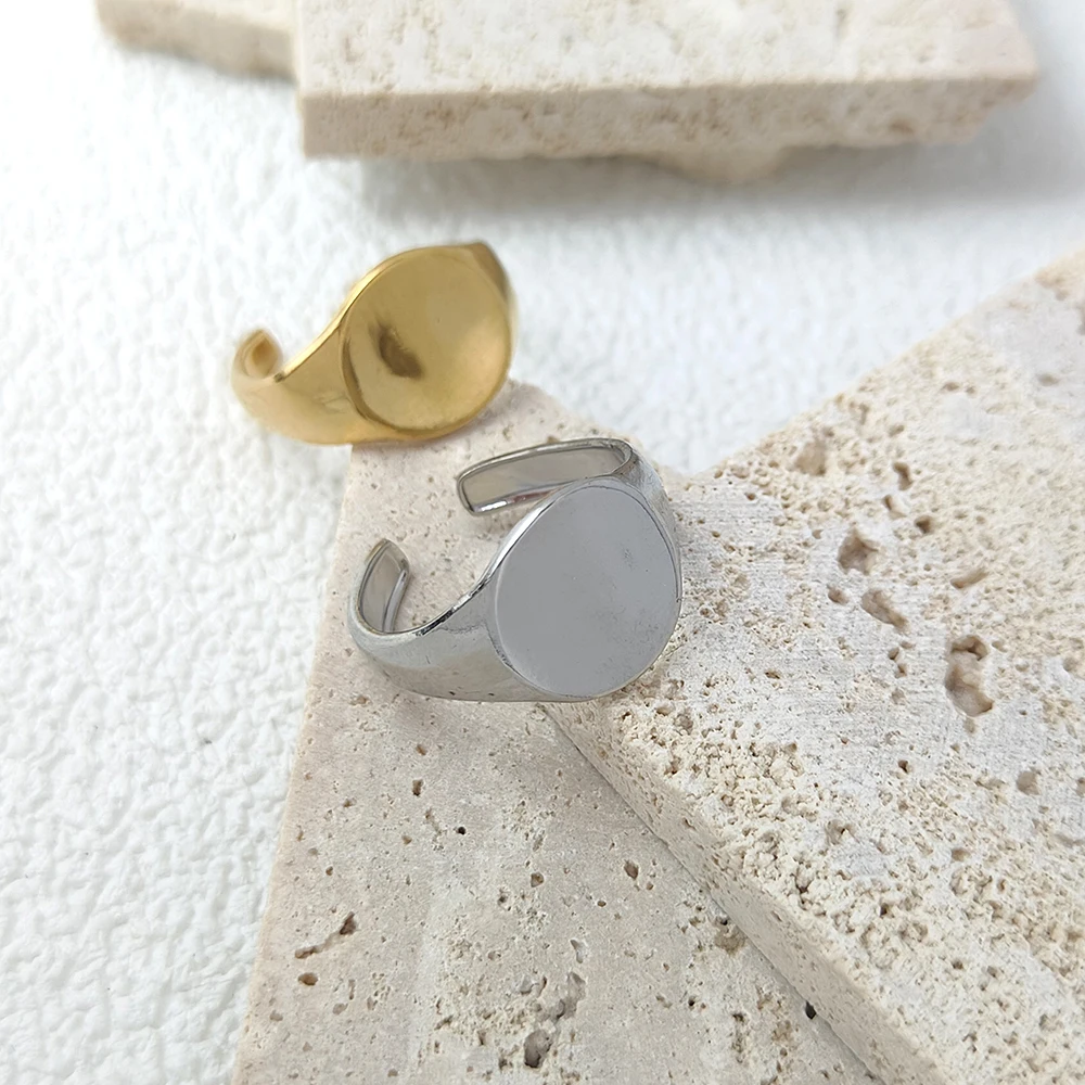 

Adjustable Delicate Oval Ring Dainty Gold Plated Blank Minimalist Feminist Ring For Women Personality Wholesale