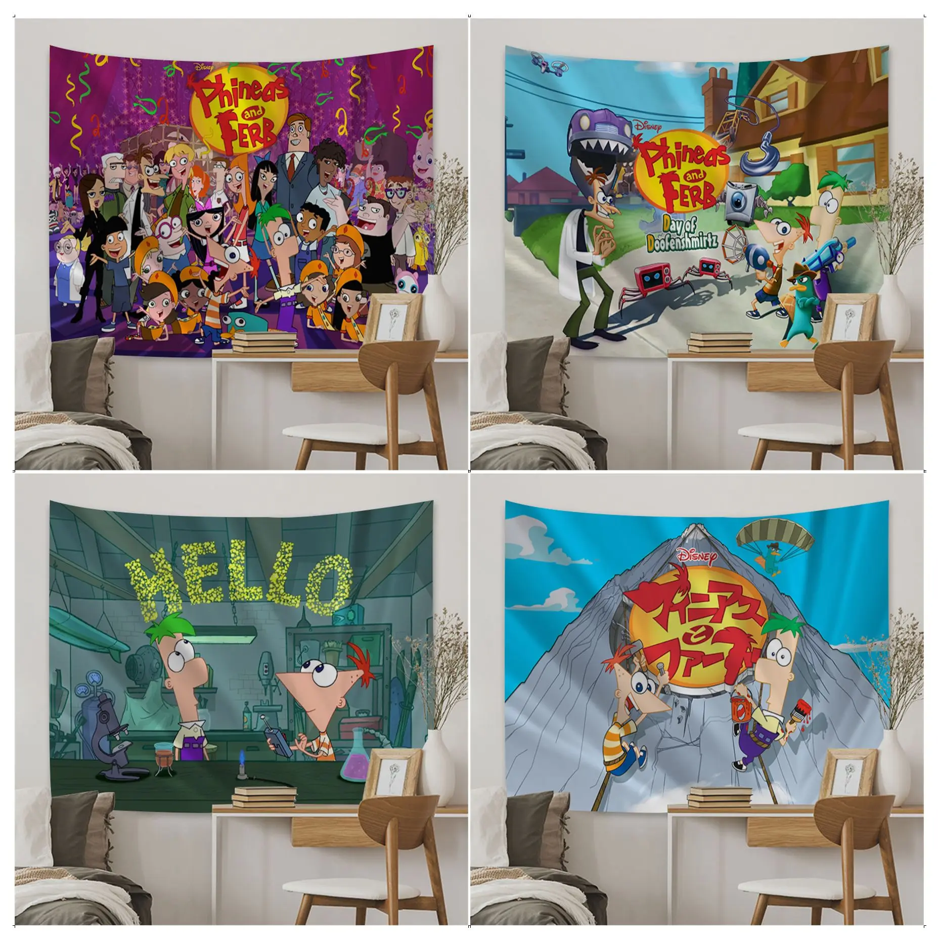 

Disney Phineas And Ferb Hippie Wall Hanging Tapestries Bohemian Wall Tapestries Mandala Japanese Tapestry