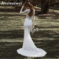 loveweiwei elegant boho wedding dresses for women backless long sleeve lace bridal gowns mermaid bride dress vestido de noiva