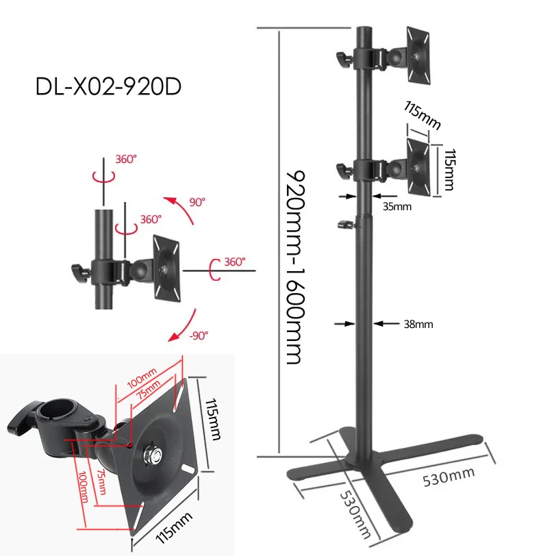 Напольная стойка для монитора регулируемая высота 2020 см 150 двойная 10-27 дюймов