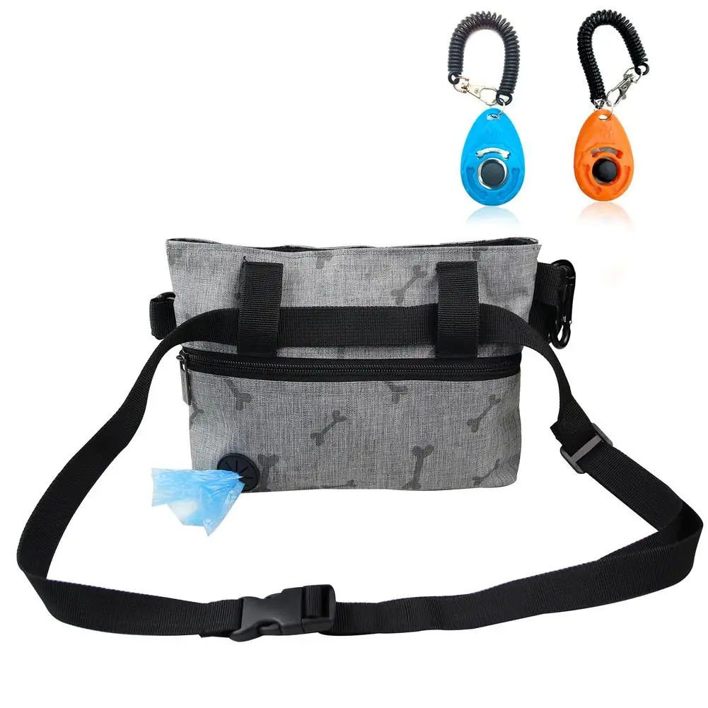 

Pet Dog Treat Pouch Kit Bone Pattern Hands-free Oxford Cloth Training Feeding Bag With Training Clicker