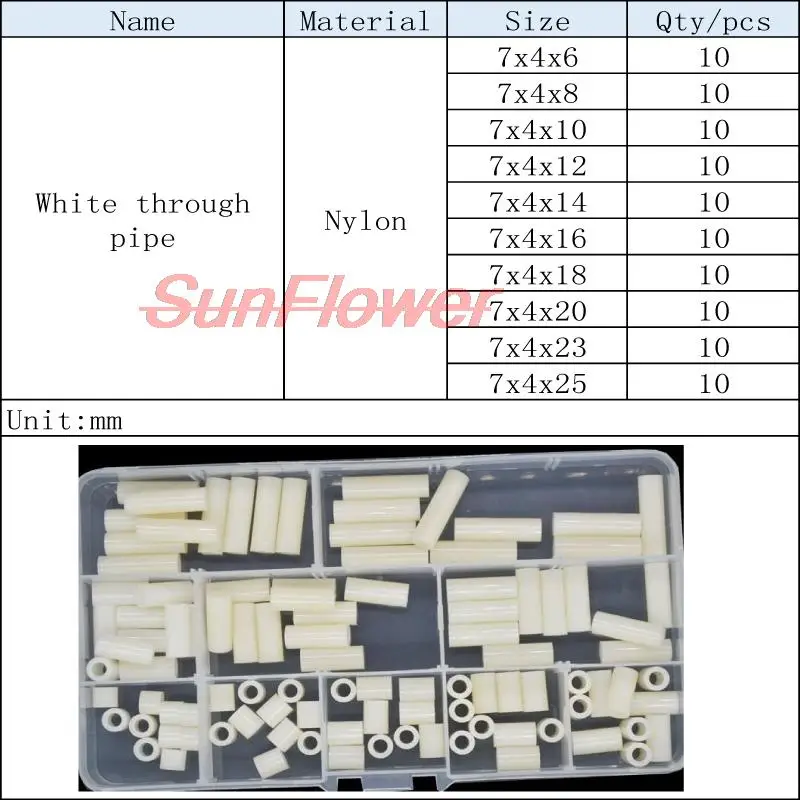 

100pcs M3 M4 Black or White ABS Rround Spacer Standoff Nylon Non-Threaded Spacer Round Hollow Standoff Washer