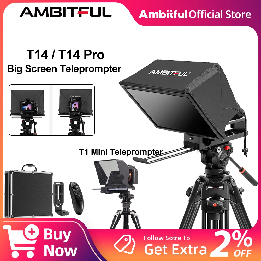 Фото Профессиональный складной телесуфлер Ambitful T14 с большим экраном для телефона, DSLR-камеры, запись видео в реальном времени, мини-телесуфлер T1 №1